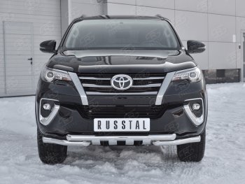 28 799 р. Защита переднего бампера (Ø63 мм с клыками, нержавейка) SLITKOFF Toyota Fortuner AN160 дорестайлинг (2015-2020)  с доставкой в г. Краснодар. Увеличить фотографию 1