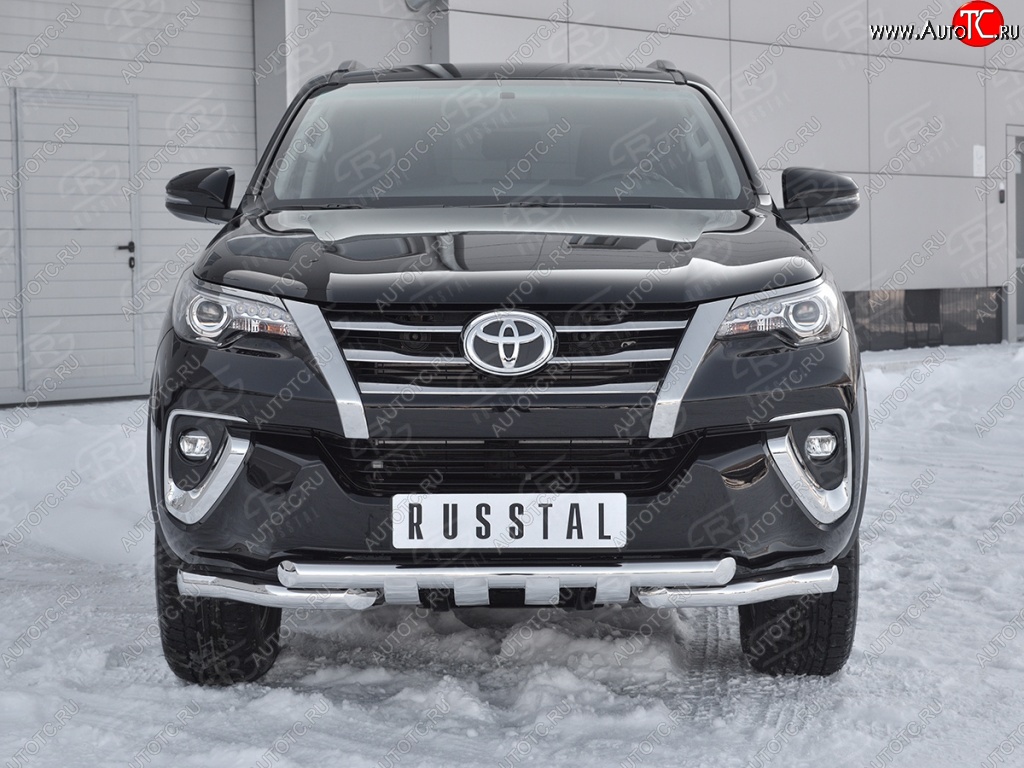 28 799 р. Защита переднего бампера (Ø63 мм с клыками, нержавейка) SLITKOFF Toyota Fortuner AN160 дорестайлинг (2015-2020)  с доставкой в г. Краснодар