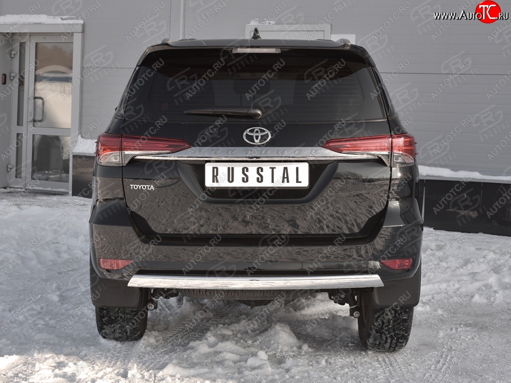 12 949 р. Защита заднего бампера (Ø75х42 мм, нержавейка) Russtal Toyota Fortuner AN160 дорестайлинг (2015-2020)  с доставкой в г. Краснодар