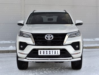 22 999 р. Защита переднего бампера (2 трубы Ø63 и 42 мм, нержавейка) SLITKOFF  Toyota Fortuner  AN160 (2020-2025) рестайлинг  с доставкой в г. Краснодар. Увеличить фотографию 3