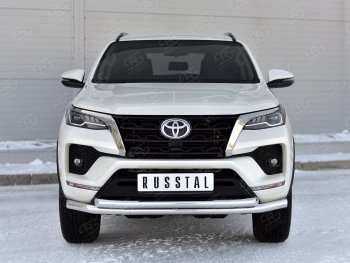 Защита переднего бампера (2 трубы Ø63, нержавейка) SLITKOFF Toyota Fortuner AN160 рестайлинг (2020-2024)