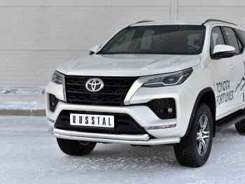 29 449 р. Защита переднего бампера (2 трубы Ø63, нержавейка) SLITKOFF Toyota Fortuner AN160 рестайлинг (2020-2024)  с доставкой в г. Краснодар. Увеличить фотографию 2