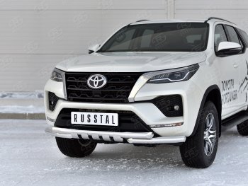 31 999 р. Защита переднего бампера (Ø63 мм с клыками, нержавейка) SLITKOFF  Toyota Fortuner  AN160 (2020-2024) рестайлинг  с доставкой в г. Краснодар. Увеличить фотографию 2