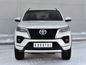 16 699 р. Защита переднего бампера (Ø75х42 мм, нержавейка) Russtal Toyota Fortuner AN160 рестайлинг (2020-2025)  с доставкой в г. Краснодар. Увеличить фотографию 2