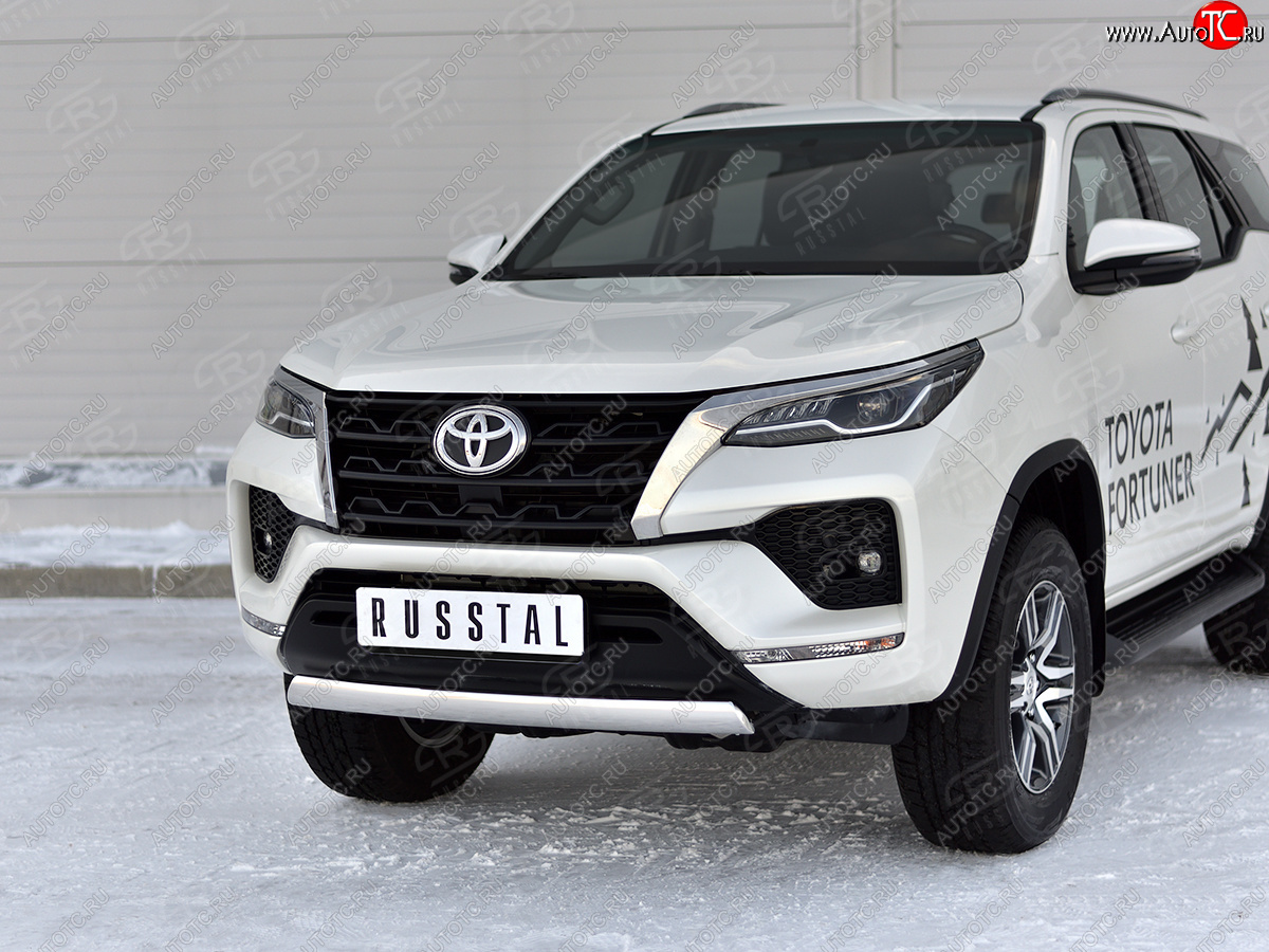 16 699 р. Защита переднего бампера (Ø75х42 мм, нержавейка) Russtal Toyota Fortuner AN160 рестайлинг (2020-2025)  с доставкой в г. Краснодар