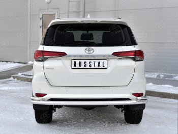 Защита заднего бампера (2 трубы Ø63 и 42 мм, нержавейка) SLITKOFF Toyota (Тойота) Fortuner (Фортунер)  AN160 (2020-2024) AN160 рестайлинг