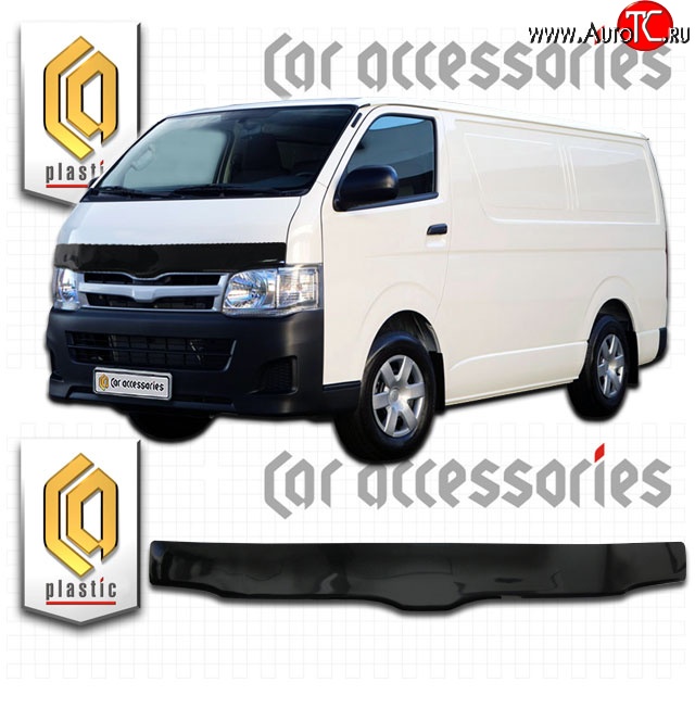 2 899 р. Дефлектор капота CA Plastic (левый руль, широкая кабина) Toyota Hiace H200 минивэн (Япония) дорестайлинг  (2004-2007) (Classic черный, Без надписи)  с доставкой в г. Краснодар