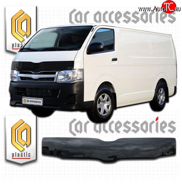 2 199 р. Дефлектор капота CA-Plastic (правый руль)  Toyota Hiace  H200 (2004-2017) минивэн (Япония) дорестайлинг , минивэн (Япония) 1-ый рестайлинг, минивэн (Япония) 2-ой рестайлинг, минивэн (Япония) 3-ий рестайлинг (Classic черный, Без надписи)  с доставкой в г. Краснодар