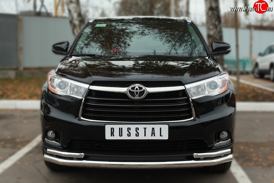 24 599 р. Защита переднего бампера (2 трубыØ63 и 42 мм, нержавейка) SLITKOFF  Toyota Highlander  XU50 (2013-2017) дорестайлинг  с доставкой в г. Краснодар