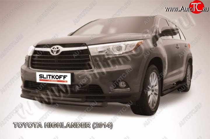 9 999 р. Защита переднего бампер Slitkoff  Toyota Highlander  XU50 (2013-2017) дорестайлинг (Цвет: серебристый)  с доставкой в г. Краснодар