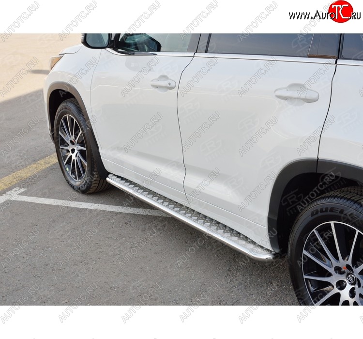 23 799 р. Широкая защита порогов с трубой диаметром 42 мм SLITKOFF v2  Toyota Highlander  XU50 (2013-2017) дорестайлинг  с доставкой в г. Краснодар