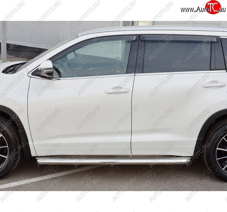 48 999 р. Порожки для ног (Ø63 мм) SLITKOFF Toyota Highlander XU50 рестайлинг (2016-2020) (лист - нержавейка, профиль - нержавейка)  с доставкой в г. Краснодар