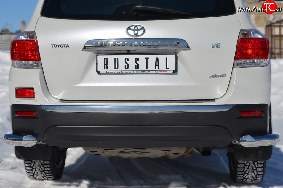 12 699 р. Защита заднего бампера (Ø76 мм уголки, нержавейка) SLITKOFF Toyota Highlander XU40 рестайлинг (2010-2013)  с доставкой в г. Краснодар