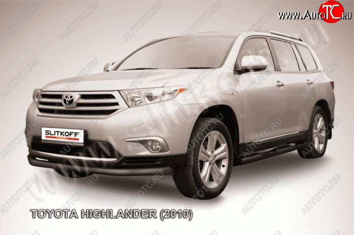 10 199 р. защита переднего бампера Slitkoff  Toyota Highlander  XU40 (2010-2013) рестайлинг (Цвет: серебристый)  с доставкой в г. Краснодар