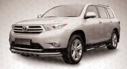 Защита переднего бампера из трёх труб диаметром 57 мм с зубьями Slitkoff Toyota Highlander XU40 рестайлинг (2010-2013)