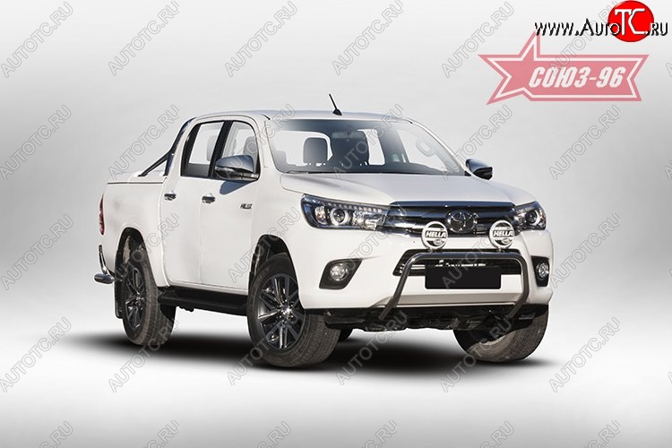 13 589 р. Защита переднего бампера под ПТФ Souz-96 (d42) Toyota Hilux AN120 дорестайлинг (2016-2020)  с доставкой в г. Краснодар