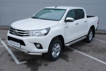 41 999 р. Порожки для ног (труба Ø63) SLITKOFF  Toyota Hilux  AN120 (2016-2020) дорестайлинг (лист - нержавейка, профиль - нержавейка)  с доставкой в г. Краснодар. Увеличить фотографию 4