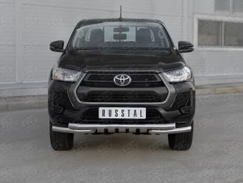 Защита переднего бампера (Ø63 мм с клыками, нержавейка) SLITKOFF Toyota (Тойота) Hilux (Хайлюкс)  AN120 (2020-2024) AN120 2-ой рестайлинг