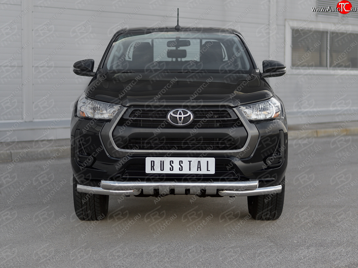 27 999 р. Защита переднего бампера (Ø63 мм с клыками) SLITKOFF  Toyota Hilux  AN120 (2020-2025) 2-ой рестайлинг (полированная нержавейка)  с доставкой в г. Краснодар