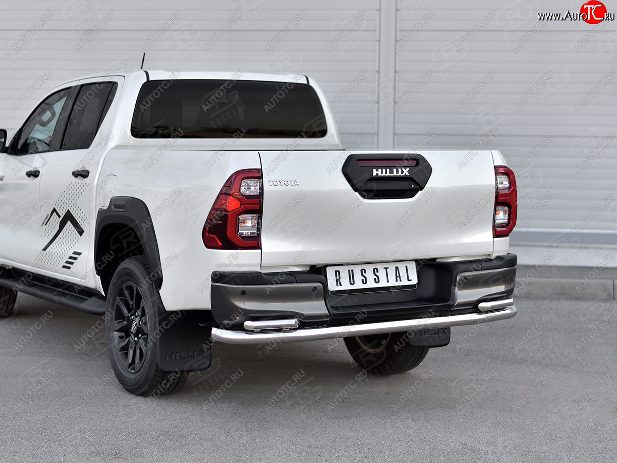 22 799 р. Защита заднего бампера (2 трубы Ø63 и 42 мм, нержавейка, BLACK ONYX) SLITKOFF  Toyota Hilux  AN120 (2020-2024) 2-ой рестайлинг (полированная нержавейка)  с доставкой в г. Краснодар