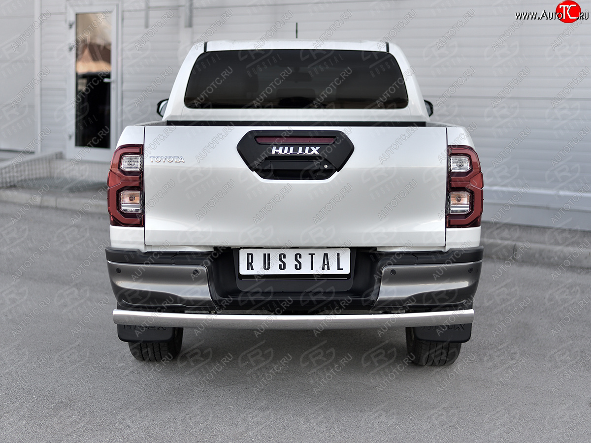 10 649 р. Защита заднего бампера (Ø75х42 мм, нержавейка) Russtal  Toyota Hilux  AN120 (2020-2024) 2-ой рестайлинг  с доставкой в г. Краснодар