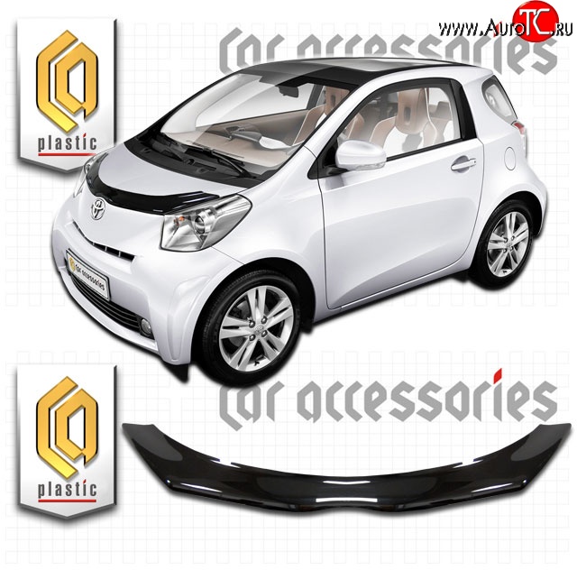 2 079 р. Дефлектор капота CA-Plastic  Toyota IQ (2008-2016) (Classic черный, Без надписи)  с доставкой в г. Краснодар