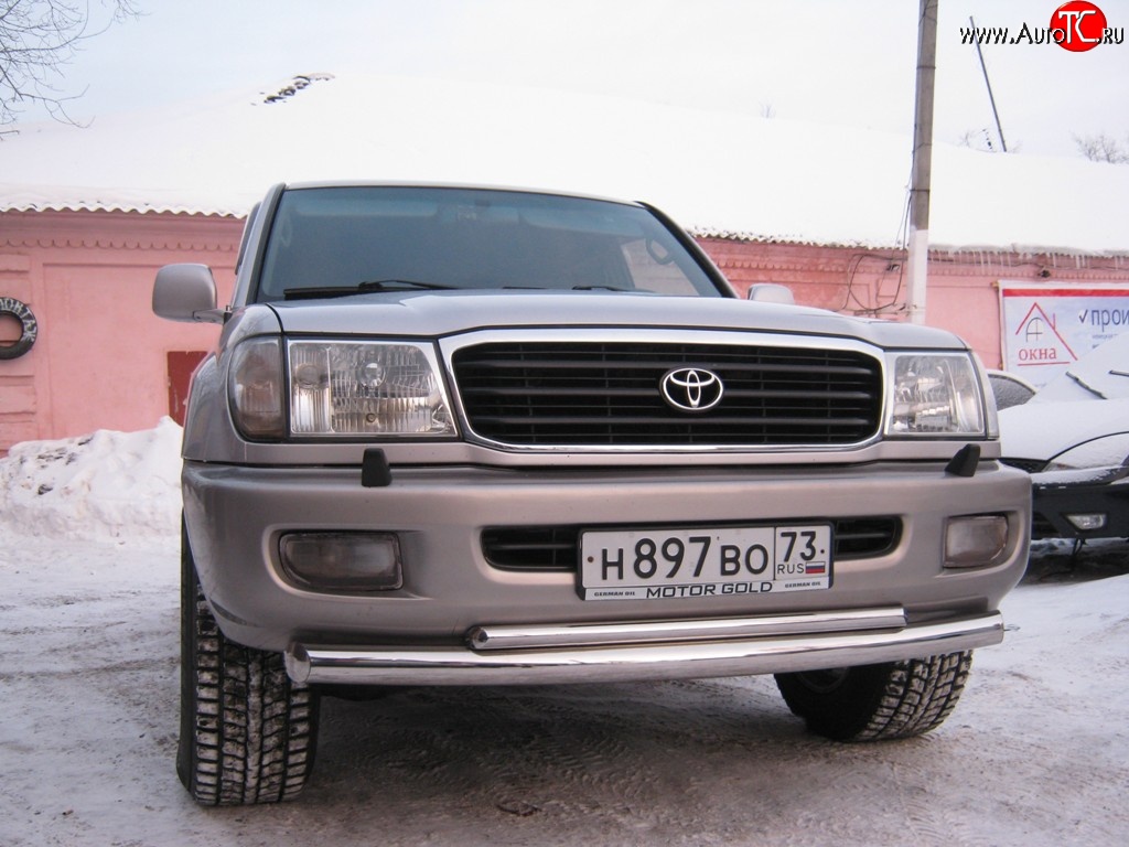 22 999 р. Защита переднего бампера (2 трубыØ76 и 42 мм, нержавейка) SLITKOFF Toyota Land Cruiser 100 дорестайлинг (1998-2002)  с доставкой в г. Краснодар