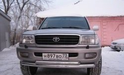 Защита переднего бампера (2 трубыØ76 и 63 мм, нержавейка) SLITKOFF Toyota Land Cruiser 100 дорестайлинг (1998-2002)