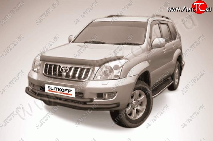 10 649 р. Защита переднего бампер Slitkoff  Toyota Land Cruiser Prado  J120 (2002-2009) (Цвет: серебристый)  с доставкой в г. Краснодар