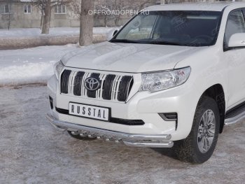 30 999 р. Защита переднего бампера (Ø63 мм c зубами Ø42, нержавейка) SLITKOFF Toyota Land Cruiser Prado J150 2-ой рестайлинг (2017-2020)  с доставкой в г. Краснодар. Увеличить фотографию 2