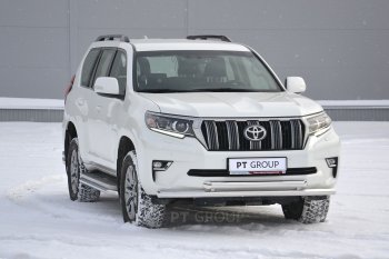 31 549 р. Защита переднего бампера двойная из труб d63/63 мм Petroil Tuning Toyota Land Cruiser Prado J150 2-ой рестайлинг (2017-2020) (Нержавеющая полированная сталь)  с доставкой в г. Краснодар. Увеличить фотографию 2