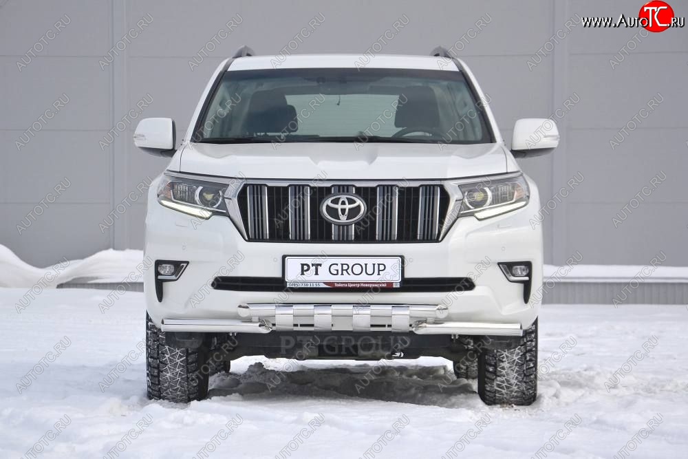 34 999 р. Защита переднего бампера на Petroil Tuning (диаметр 63 и 63) Toyota Land Cruiser Prado J150 2-ой рестайлинг (2017-2020) (Нержавеющая полированная сталь)  с доставкой в г. Краснодар