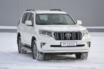 20 699 р. Защита переднего бампера одинарная из трубы d63 мм Petroil Tuning  Toyota Land Cruiser Prado  J150 (2017-2020) 2-ой рестайлинг (Нержавеющая полированная сталь)  с доставкой в г. Краснодар. Увеличить фотографию 1