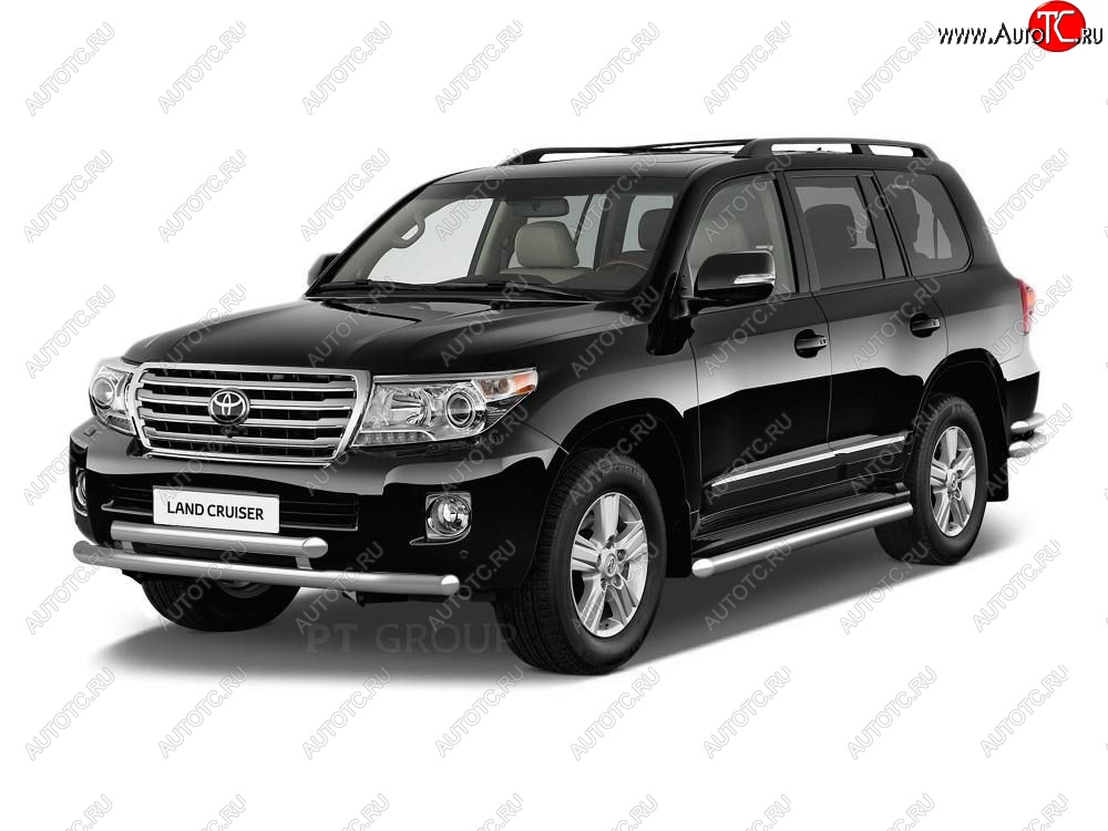 20 949 р. Защита порогов из трубы Ø51 Petroil Tuning Toyota Land Cruiser 200 2-ой рестайлинг (2015-2021) (Нержавеющая полированная сталь)  с доставкой в г. Краснодар