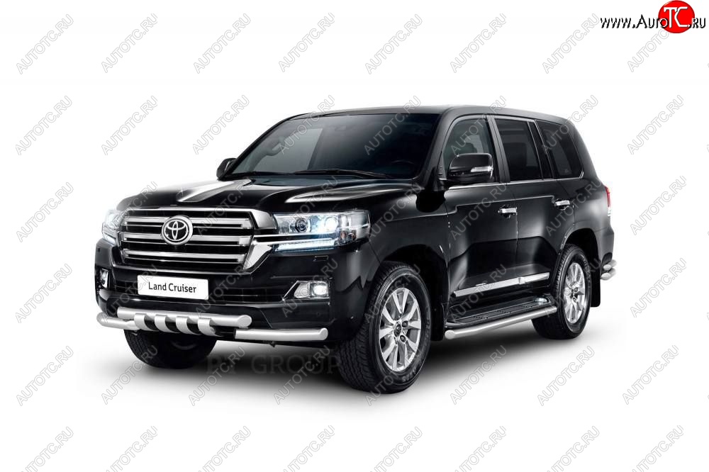 30 999 р. Защита порогов из трубы Ø63 Petroil Tuning Toyota Land Cruiser 200 2-ой рестайлинг (2015-2021) (Нержавеющая полированная сталь)  с доставкой в г. Краснодар