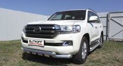 Защита переднего бампера из труб диаметрами по 76 мм с зубьями Slitkoff Toyota Land Cruiser 200 2-ой рестайлинг (2015-2021)