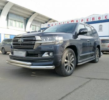 25 999 р. Защита переднего бампера (2 трубыØ76 и 63 мм, нержавейка) SLITKOFF  Toyota Land Cruiser  200 (2015-2021) 2-ой рестайлинг  с доставкой в г. Краснодар. Увеличить фотографию 2