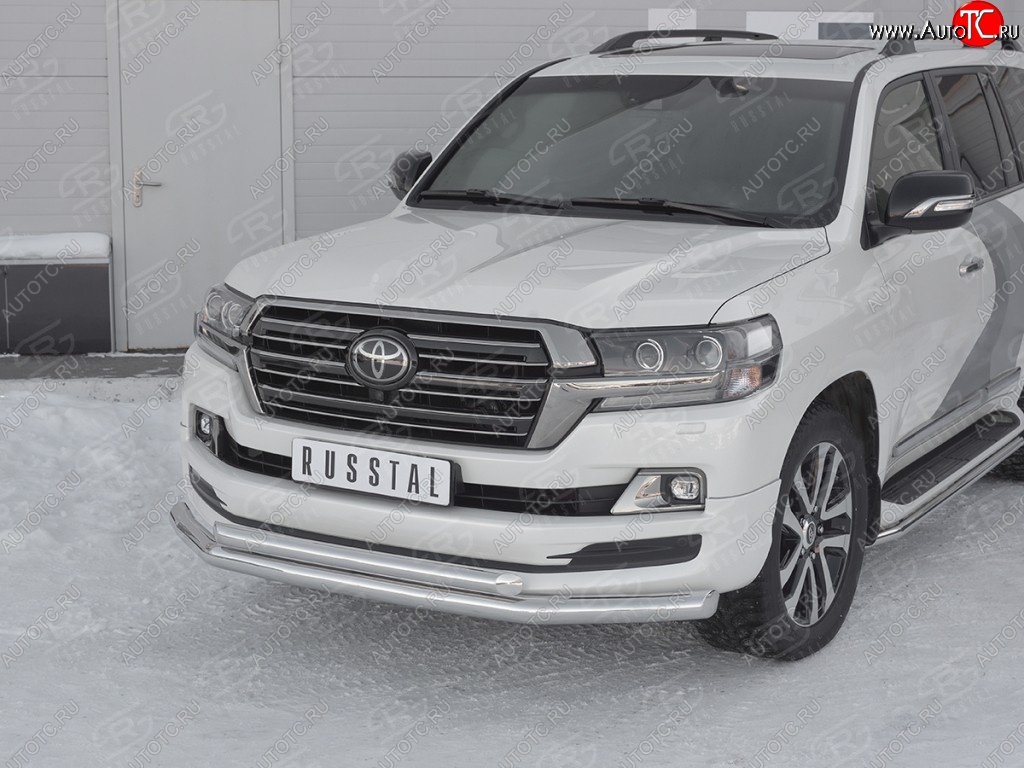 25 999 р. Защита переднего бампера (2 трубыØ76 и 63 мм, нержавейка) SLITKOFF  Toyota Land Cruiser  200 (2015-2021) 2-ой рестайлинг  с доставкой в г. Краснодар