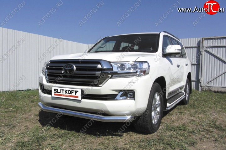 15 899 р. Одинарная защита переднего бампера диаметром 57 мм Slitkoff  Toyota Land Cruiser  200 (2015-2021) 2-ой рестайлинг (Цвет: нержавеющая полированная сталь)  с доставкой в г. Краснодар