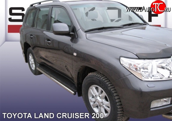 15 999 р. Защита штатных порогов из круглой трубы диаметром 57 мм Slitkoff  Toyota Land Cruiser  200 (2007-2012) дорестайлинг (Цвет: нержавеющая полированная сталь)  с доставкой в г. Краснодар