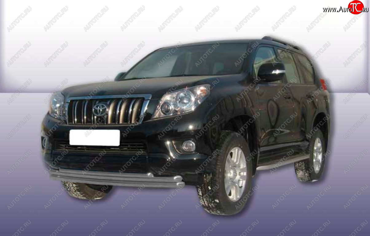 15 499 р. Защита переднего бампера Slitkoff (Ø 57+Ø 57+Ø 42, тройная).  Toyota Land Cruiser Prado  J150 (2009-2013) дорестайлинг (Сталь с полимерным покрытием. Цвет: серебристый)  с доставкой в г. Краснодар