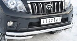 26 549 р. Защита переднего бампера (Ø63 мм с углами, нержавейка) SLITKOFF  Toyota Land Cruiser Prado  J150 (2009-2013) дорестайлинг  с доставкой в г. Краснодар. Увеличить фотографию 2