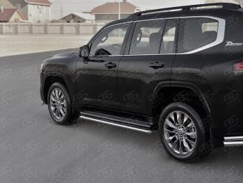 Защита порогов (Ø42 мм, нержавейка) SLITKOFF Toyota (Тойота) Land Cruiser (Лэнд)  J300 (2021-2024) J300 дорестайлинг