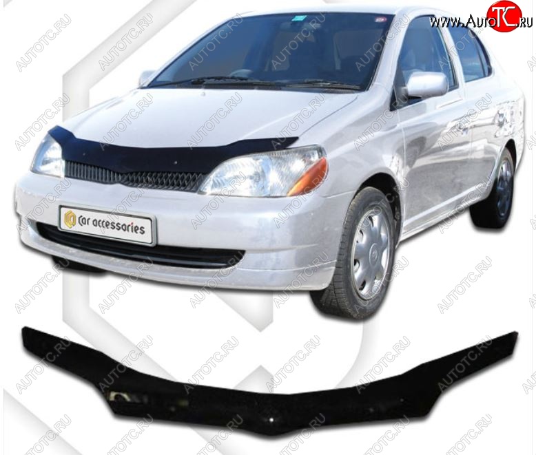 1 999 р. Дефлектор капота CA-Plastic  Toyota Platz (1999-2002) (Classic черный, Без надписи)  с доставкой в г. Краснодар