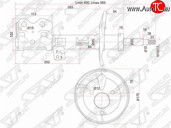 3 389 р. Левый амортизатор передний SAT  Toyota Prius  XW20 (2003-2011) дорестайлинг, рестайлинг  с доставкой в г. Краснодар