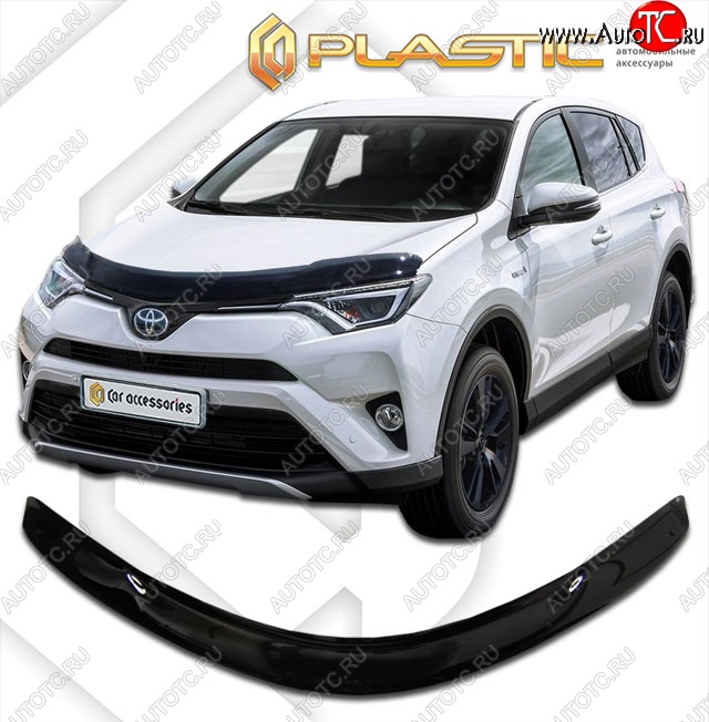 2 099 р. Дефлектор капота CA-Plastic  Toyota RAV4  XA40 (2015-2019) 5 дв. рестайлинг (Classic черный, Без надписи)  с доставкой в г. Краснодар