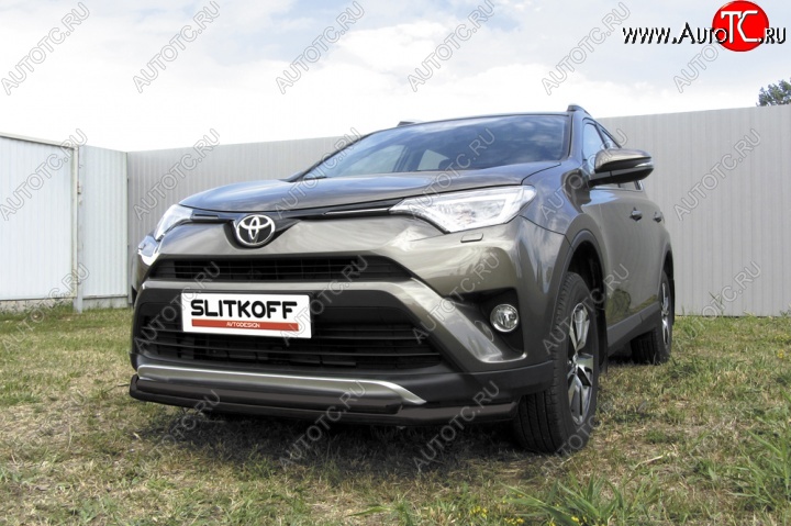 10 649 р. Защита переднего бампер Slitkoff Toyota RAV4 XA40 5 дв. рестайлинг (2015-2019) (Цвет: серебристый)  с доставкой в г. Краснодар