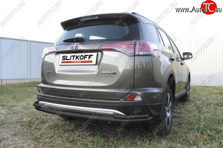 10 649 р. Защита задняя Slitkoff Toyota RAV4 XA40 5 дв. рестайлинг (2015-2019) (Цвет: серебристый)  с доставкой в г. Краснодар