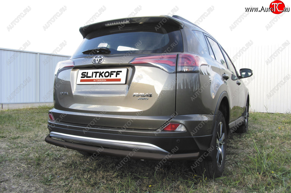 8 999 р. Защита заднего бампера Slitkoff (Ø57 мм, длинная)  Toyota RAV4  XA40 (2015-2019) 5 дв. рестайлинг (Сталь с полимерным покрытием в цвет: черный)  с доставкой в г. Краснодар