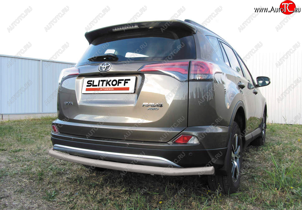 8 199 р. Защита заднего бампера Slitkoff (Ø57 мм, длинная)  Toyota RAV4  XA40 (2015-2019) 5 дв. рестайлинг (Сталь с полимерным покрытием в цвет: серебристый)  с доставкой в г. Краснодар